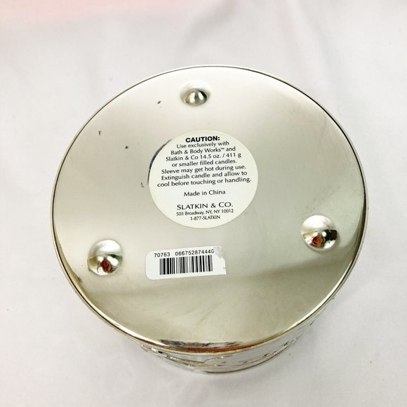 Bath & Body Works SILVER Candle Holder Acorns Fall Leaves 3-Wick SLATKIN CO - Picture 6 of 7